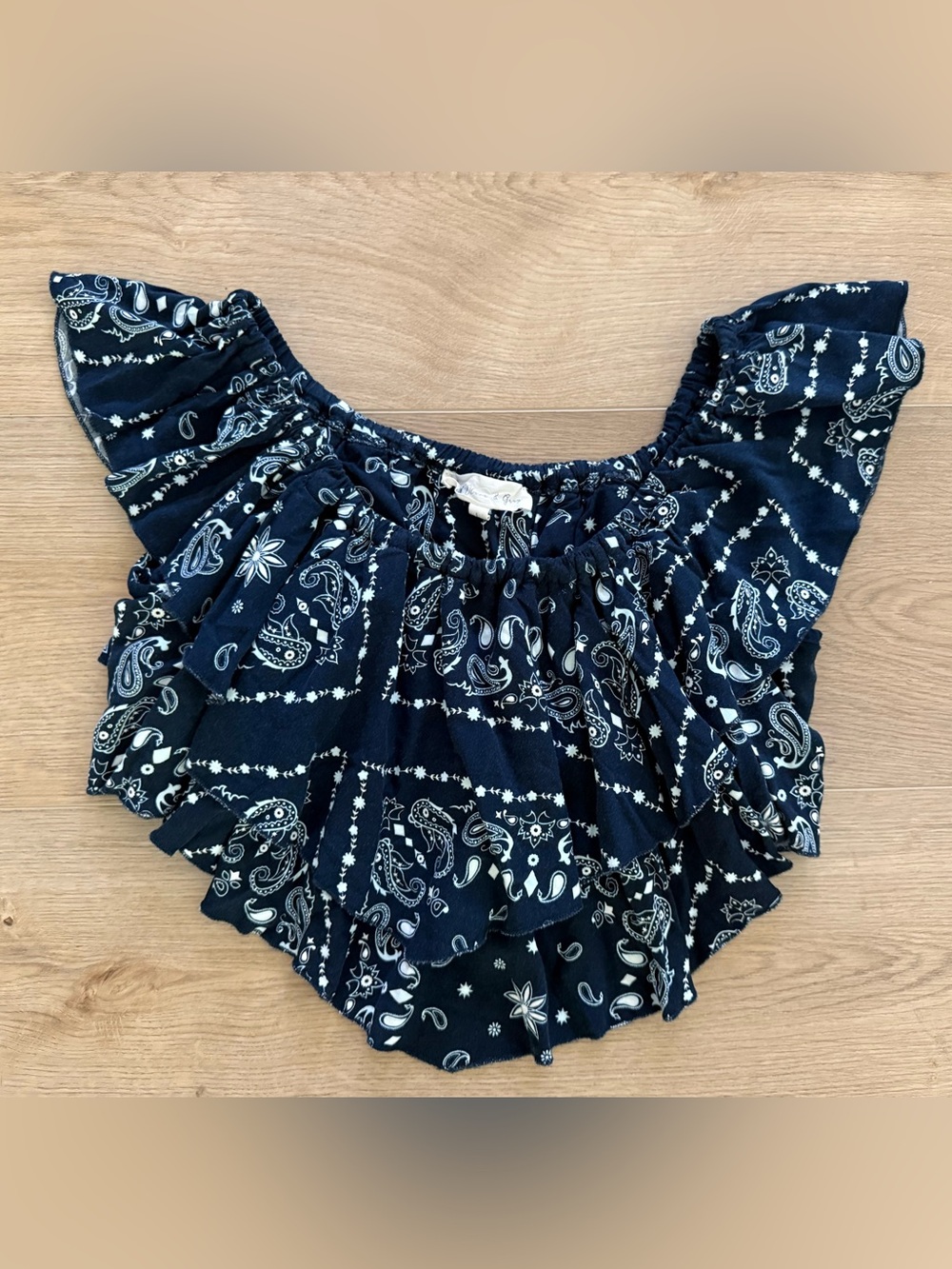 Olive & Gray Bandana Paisley Ruffle Blouse Western Boho Top L